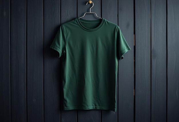 Dark Green TShirt Hanging on a Black Wooden Wall