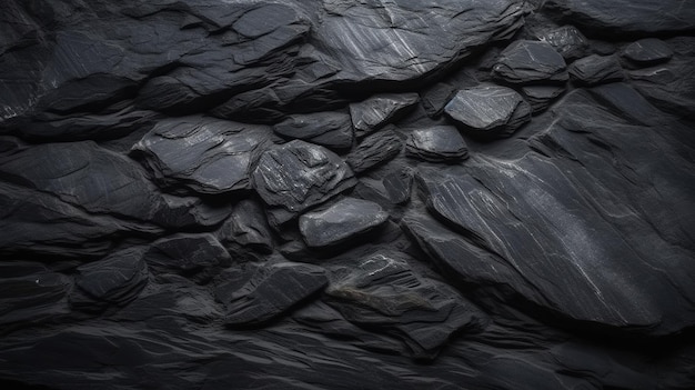 Dark grey black slate background Black stone texture Slate background Generative AI