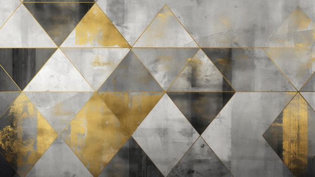 Dark grey and golden triangles on grunge wall background Generative AI design