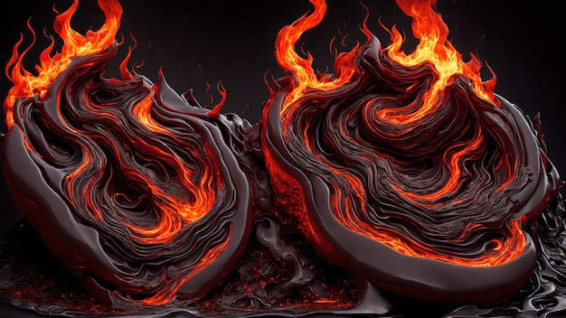 Photo dark greys and reds swirling in a fiery molten liquid background 3d wallpaper