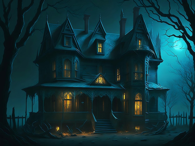 A Dark Halloween house with moon horror house Generative Ai