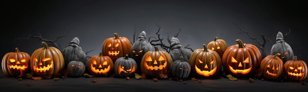 Dark halloween pumpkins border