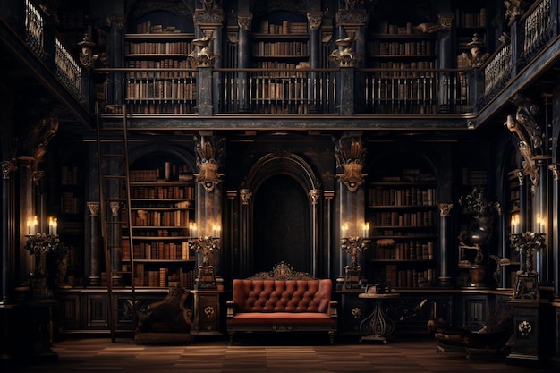 Dark Haunted Library with Whispering Books