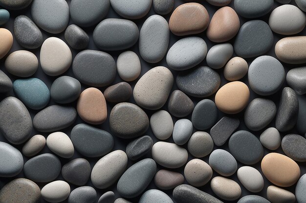 Dark and light andesite rounded pebbles copy space background Generative AI