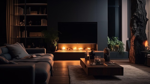 Dark living room Illustration AI GenerativexA