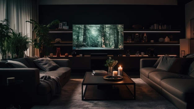 Dark living room Illustration AI GenerativexA