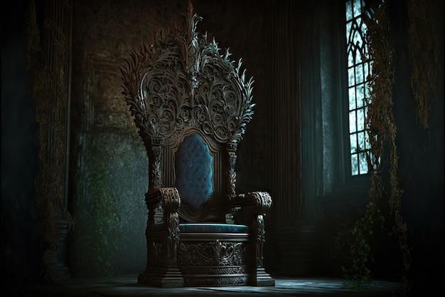 Dark lord throne in spooky dark castle created with generative ai