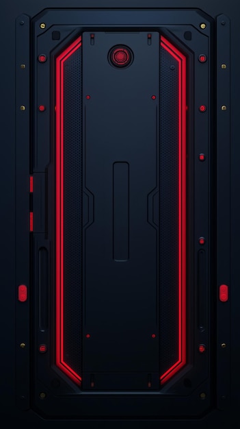 Dark Metallic Panel with Red Glowing Lines and Buttons