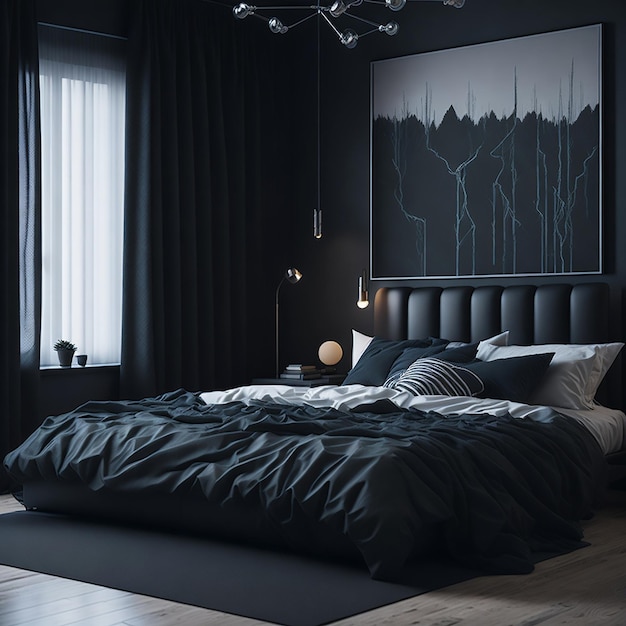 Dark modern and artsy bedroom