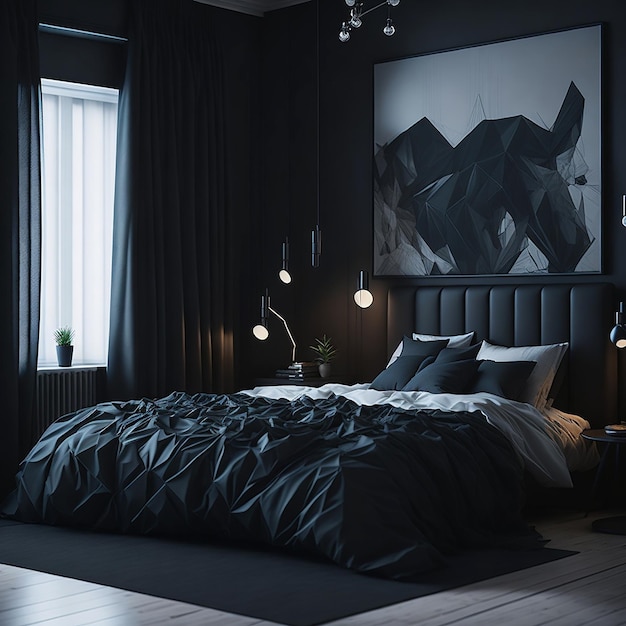 Dark modern and artsy bedroom