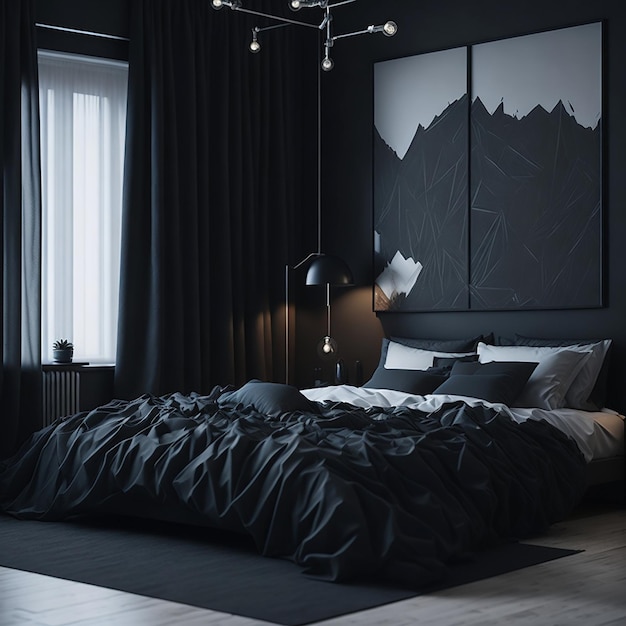 Dark modern and artsy bedroom