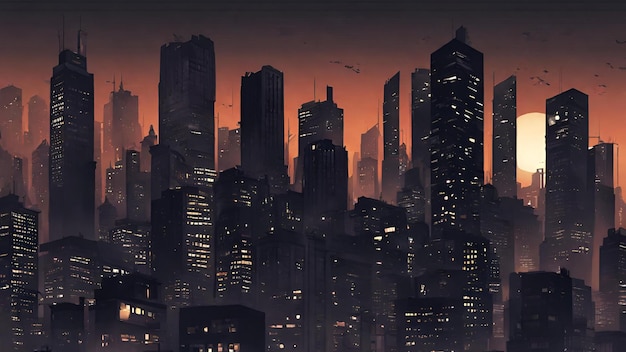 Dark modern city illustration desktop wallpaper