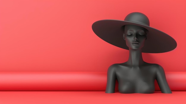 Photo dark and mysterious 3d render of a stylish woman in a black dress and hat