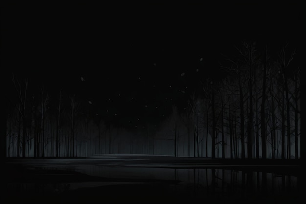 Photo a dark night scene with a road and trees with a dark background