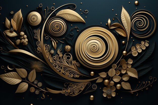 Dark paper layers background with golden details