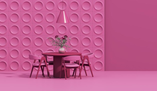 Photo dark pink color with table dinner and lamp luxury background with copy space 3d render