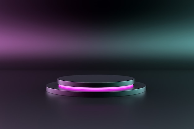 Dark and pink podium isolated on a futuristic background