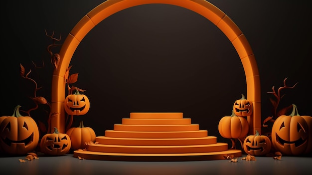 Dark podium for Halloween sale promotion or product Halloween minimal scene 3D podium platform