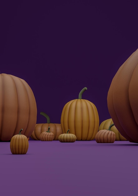 Dark purple 3D autumn fall Halloween themed product display podium stand pumpkins photography