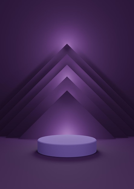 Dark purple 3D illustration minimal product display background cylinder stand abstract pyramid