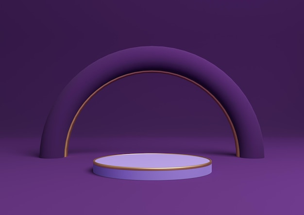 Dark purple 3D simple product display podium stand golden lines minimal arch geometric and luxurious