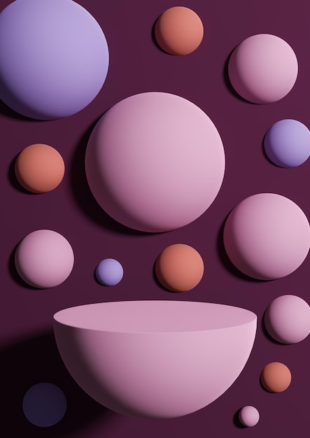 Dark purple minimal product display background abstract colorful bubbles or spheres podium stand