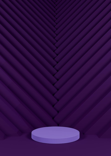 Dark purple minimal product display cylinder stand triangle pattern in background pointing to produc