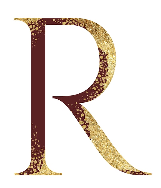 Dark red and Golden glitter capital letter R with dispersion effect isolated illustration Festive alphabet element for wedding cards holiday stationery festive cards and invitations