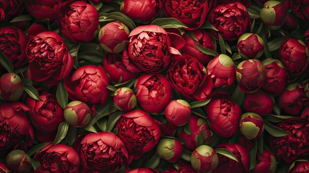 Photo dark red peony buds nestled closely together forming a seamless patterned background that exudes richness and depth seamless pattern seamless wallpaper