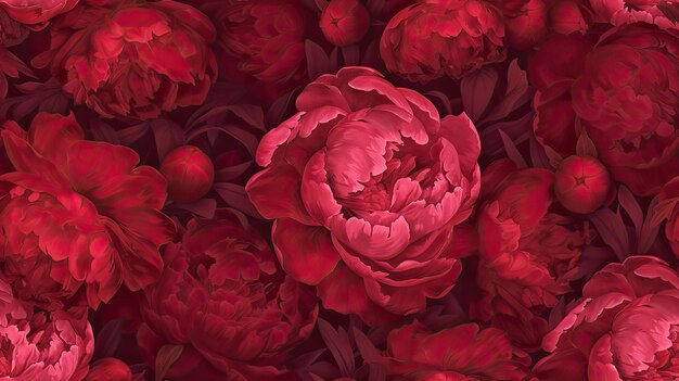 Photo dark red peony buds nestled closely together forming a seamless patterned background that exudes richness and depth seamless pattern seamless wallpaper