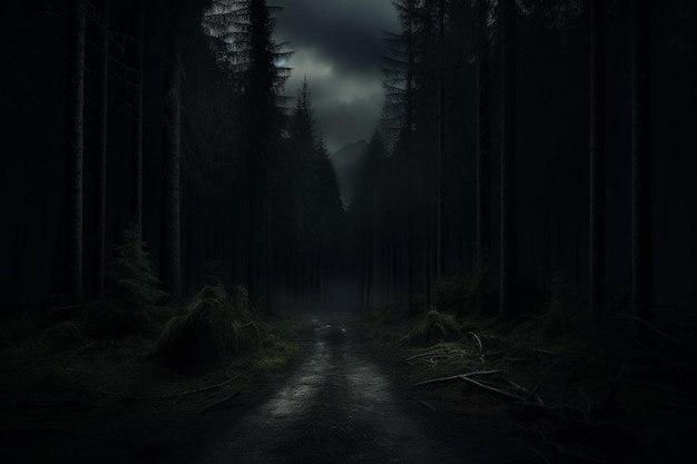 Photo dark road through an empty forest sad background