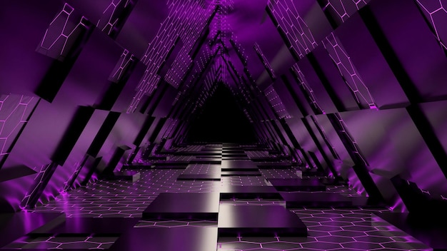 Dark room modern scifi with neon lights 3D rendering