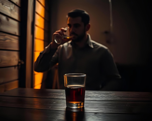 Photo dark room seclusion with glass of scotch