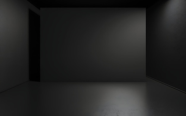 a dark room with a black wall and a white floor