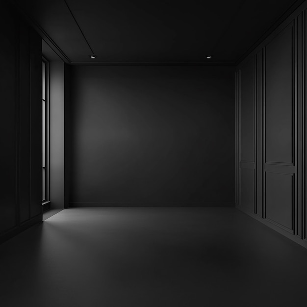 Photo a dark room with a black wall and a window that says quot no one quot