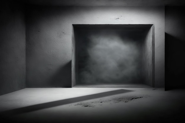 A dark room with a dark wall and a light coming from the bottom.