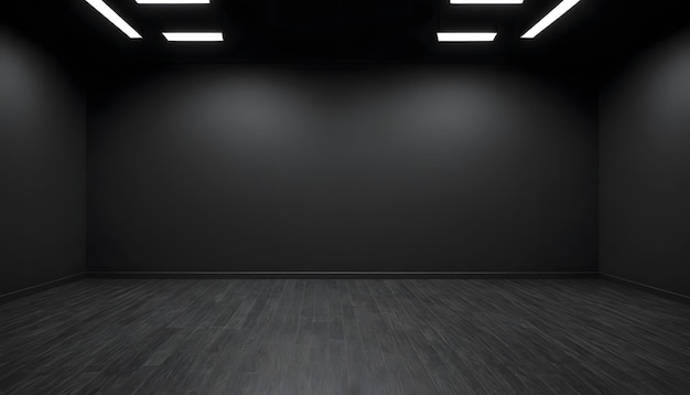 a dark room with a light on the wall and a floor with a black wall behind it