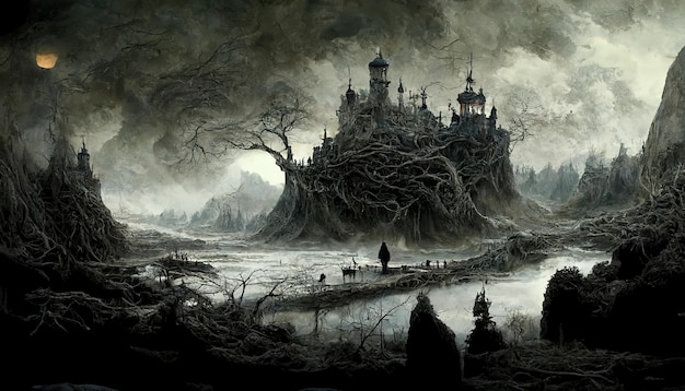 Dark roots castle concept art illustration