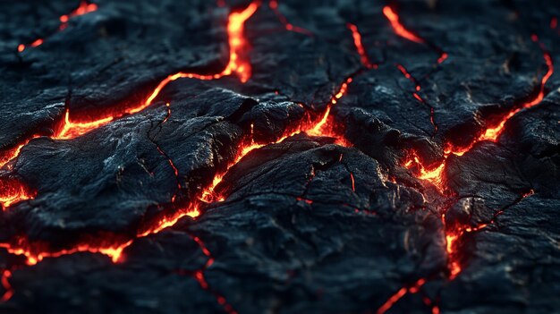 Photo a dark and rugged lava background with glowing red cracks