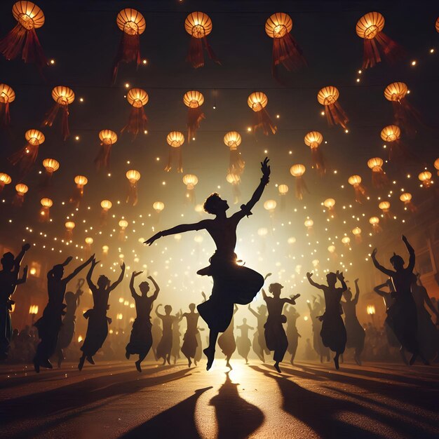 Photo dark shadows flicker across the ground as dancers leap with passion showcasing their skill amidst t