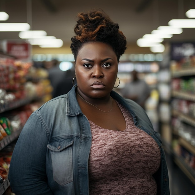 dark skinned woman grocery shopping