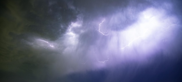 Dark sky and clouds with lightnings