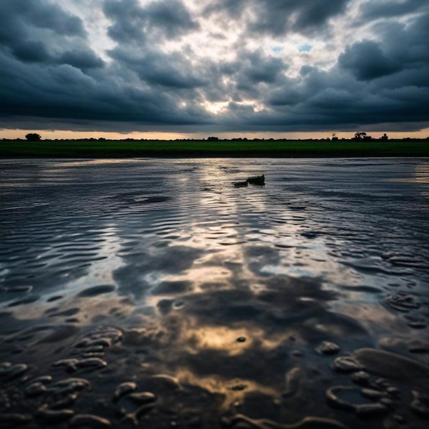 Photo a dark sky with clouds and a duck in it