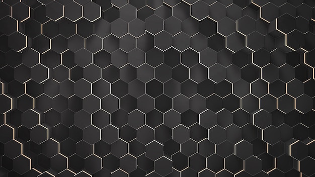 Dark small black hex grid background, abstract background. Elegant and luxury style 3D illustration for business and corporate template