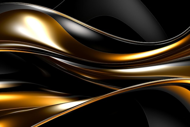 Dark smooth beautiful background with gold Fluid curls and flowing lines AI generation