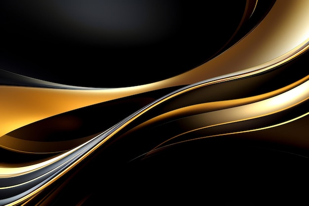 Dark smooth beautiful background with gold Fluid curls and flowing lines AI generation