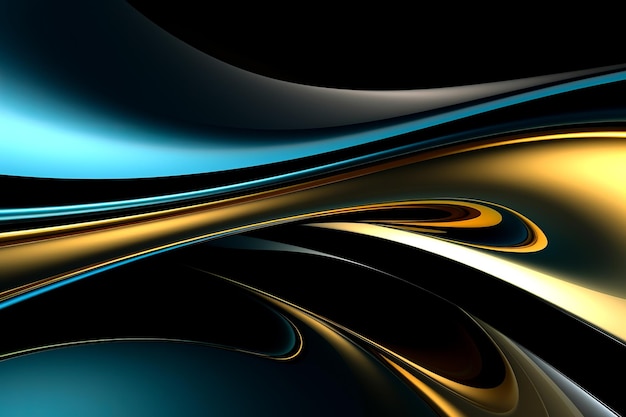 Dark smooth beautiful background with gold Fluid curls and flowing lines AI generation