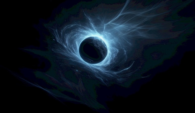 a dark space with a black hole that has a blue circle in it