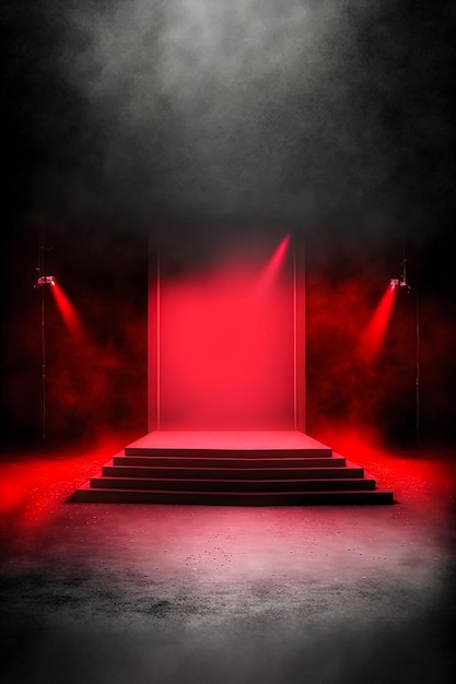 The dark stage shows. dark red background. AI Generated