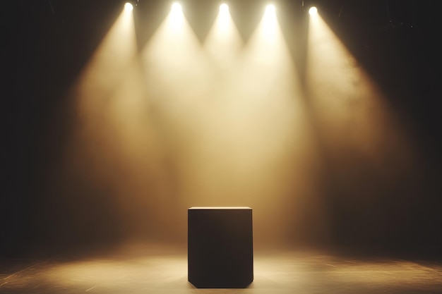 Photo a dark stage with a single podium illuminated by bright spotlights it creates a dramatic and i